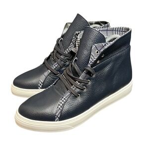 Sarah Flint Charlotte Sneaker in Navy Leather and Houndstooth Fabric 40 US 9-9.5